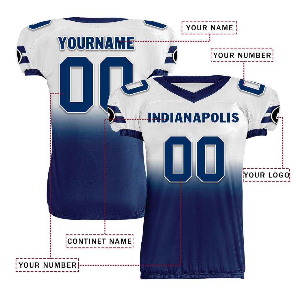 Custom White Blue Fade Fashion Indianapolis High-Performance American Football Jersey FBJ06-D020252-14