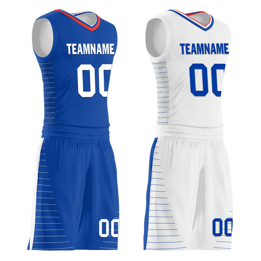 Custom Blue White Classic Style Reversible Basketball Uniform Personalized COOLMAX BBJR-D017031