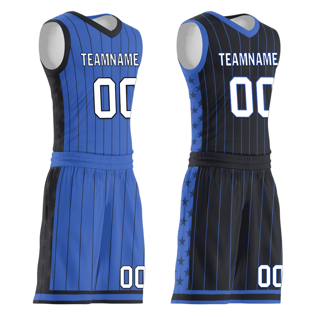 Custom Blue Black Classic Style Reversible Basketball Uniform Personalized Ordinary BBJR-D017055