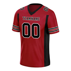 Custom Black Red Striped Sleeves Personalized Authentic Football Jersey FBJ02-D06049