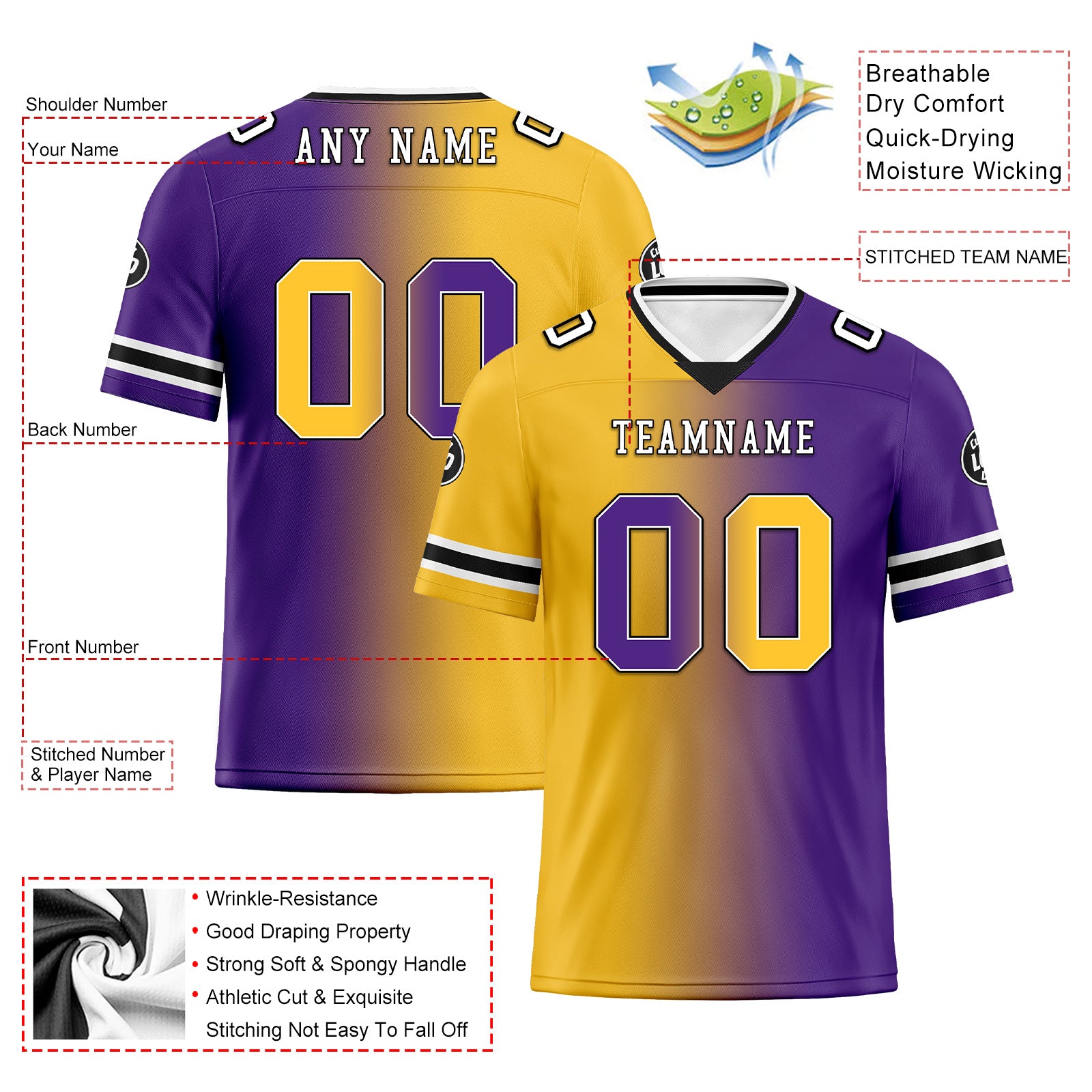 Custom Purple Yellow Minnesota Personalized Authentic Football Jersey FBJ02-D028017-9