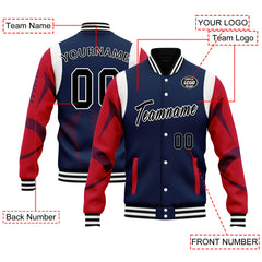 Custom Blue New England Jacket Bomber Full-Snap Varsity Letterman Personalized Jacket FZ005-D025004-26