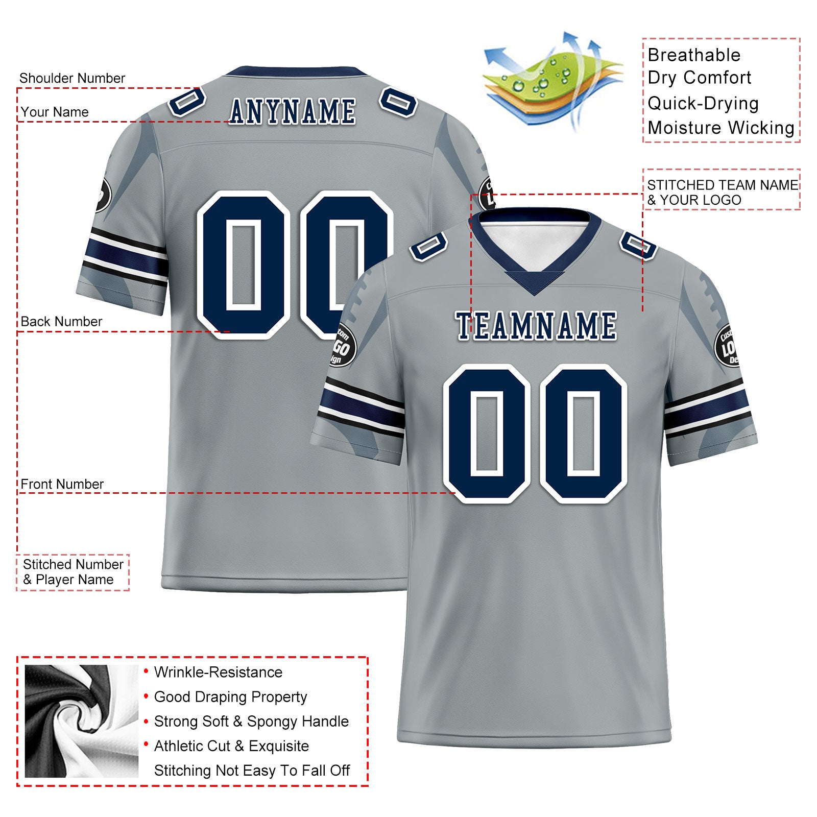 Custom Gray Seattle Personalized Authentic Football Jersey FBJ02-D025033-27