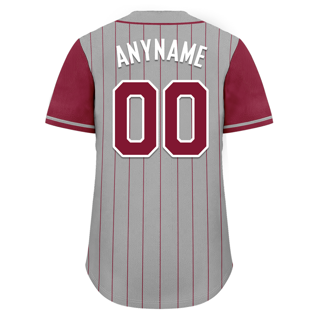 Custom Gray Red Stripe Embroidered Baseball Jersey