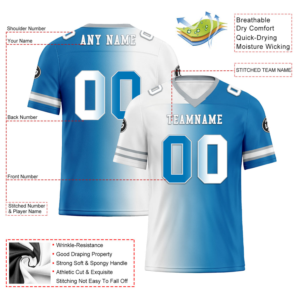 Custom Blue White Michigan Personalized Authentic Football Jersey FBJ02-D028017-6