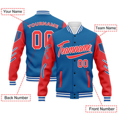 Custom Blue Red Raglan Sleeves Jacket Bomber Full-Snap Varsity Letterman Personalized Jacket FZ005-D023002-2