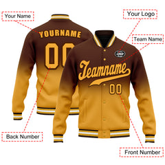 Custom Brown Yellow Fade Fashion Jacket Bomber Full-Snap Varsity Letterman Personalized Jacket FZ005-D020229-7