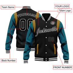 Custom Black Jacksonville Jacket Bomber Full-Snap Varsity Letterman Personalized Jacket FZ005-D025004-17