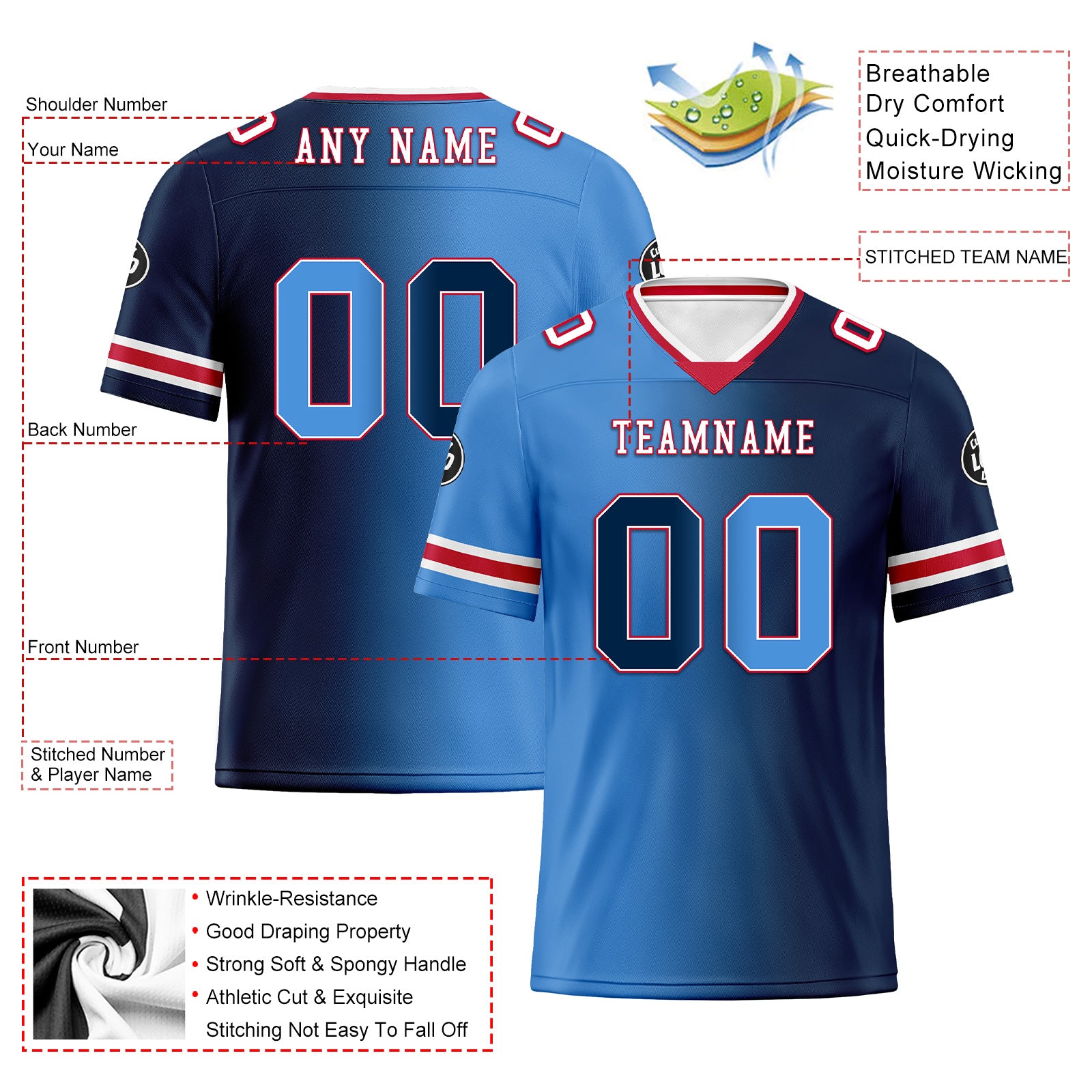 Custom Deep Blue Light Blue Tennessee Personalized Authentic Football Jersey FBJ02-D028017-32