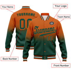 Custom Orange Green Fade Fashion Jacket Bomber Full-Snap Varsity Letterman Personalized Jacket FZ005-D020229-17