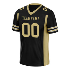 Custom Black Gold Striped Sleeves Personalized Authentic Football Jersey FBJ02-D06067