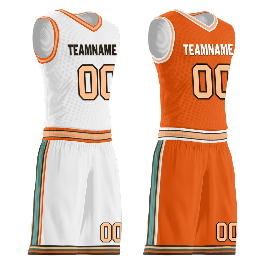 Custom White Orange Classic Style Reversible Basketball Uniform Personalized COOLMAX BBJR-D017052