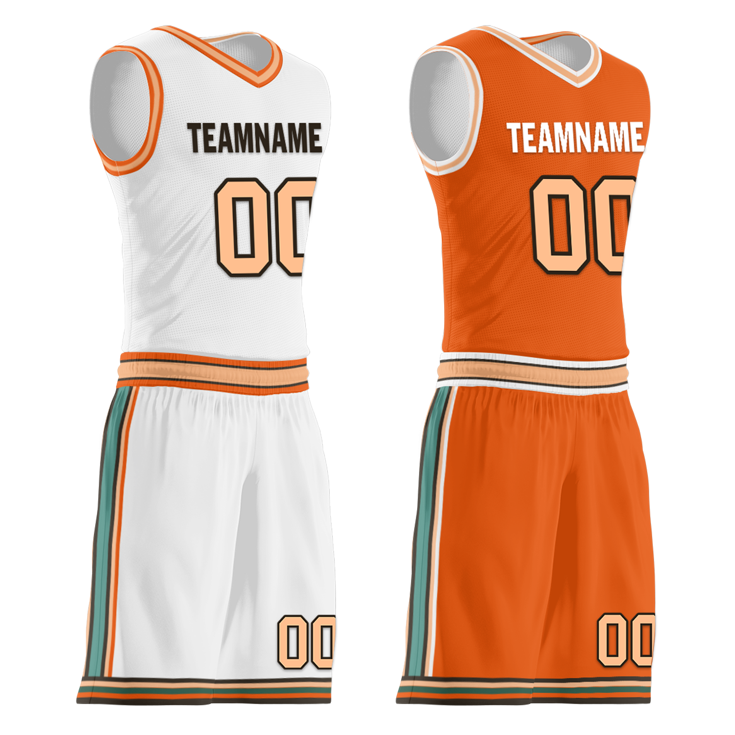 Custom White Orange Classic Style Reversible Basketball Uniform Personalized COOLMAX BBJR-D017052