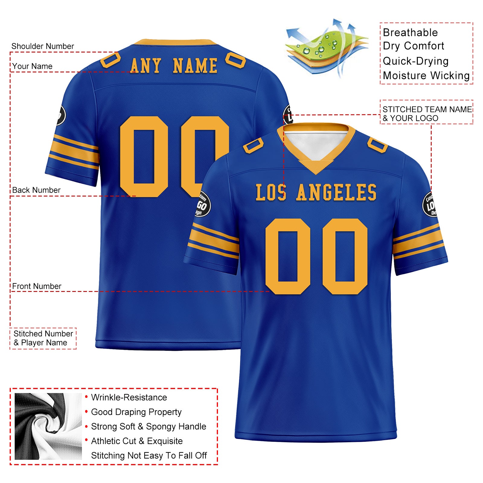 Custom Royal Los Angeles Personalized Authentic Football Jersey FBJ02-D020256-8
