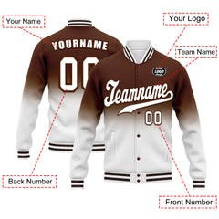 Custom Brown White Fade Fashion Jacket Bomber Full-Snap Varsity Letterman Personalized Jacket FZ005-D020229-24