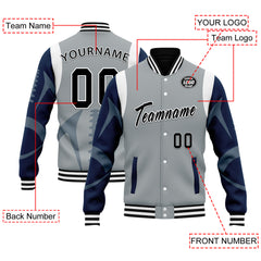 Custom Gray Seattle Jacket Bomber Full-Snap Varsity Letterman Personalized Jacket FZ005-D025004-27