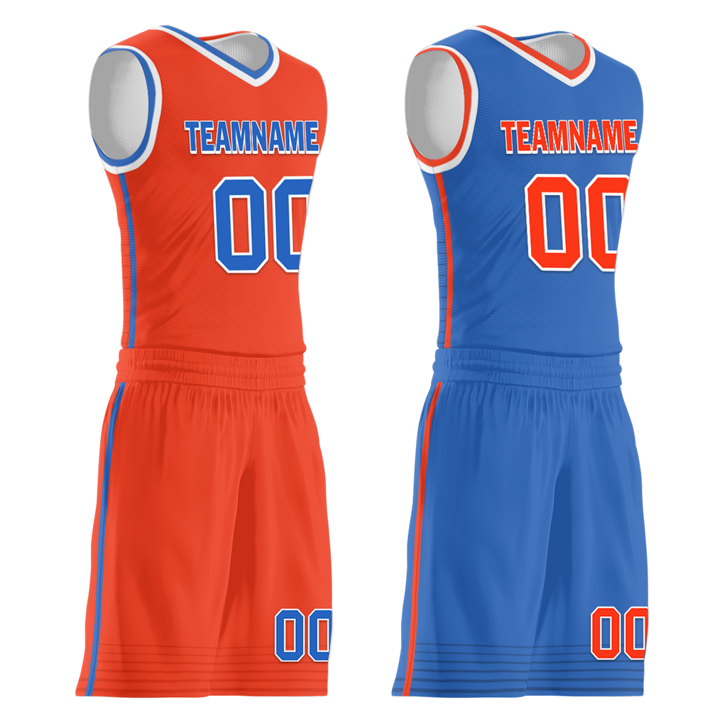 Custom Orange Blue Classic Style Reversible Basketball Uniform Personalized COOLMAX BBJR-D017040