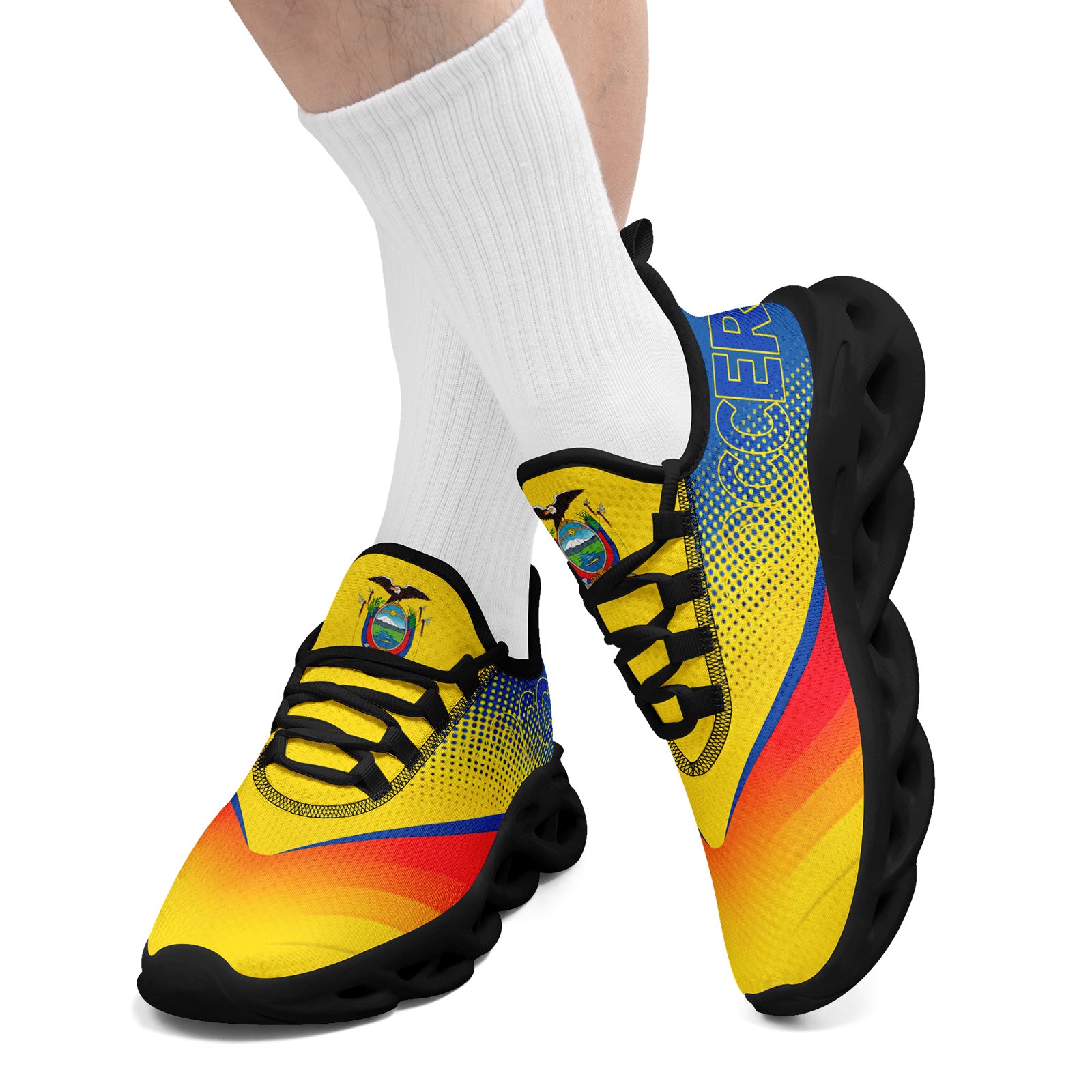 Custom Ecuador 2026 World Cup Sneakers DIY Country Flag Running Shoes Lightweight Sport Shoes Gift for Football Fans Personalized Team Name and Logo FN003-F009077-3
