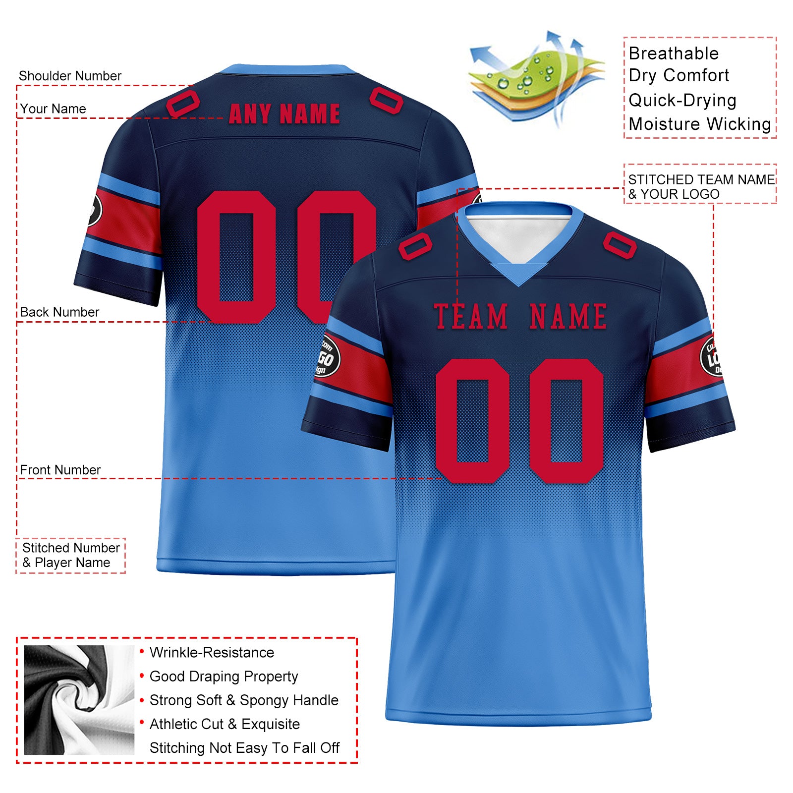 Custom Blue Tennessee Personalized Authentic Football Jersey FBJ02-D020249-32