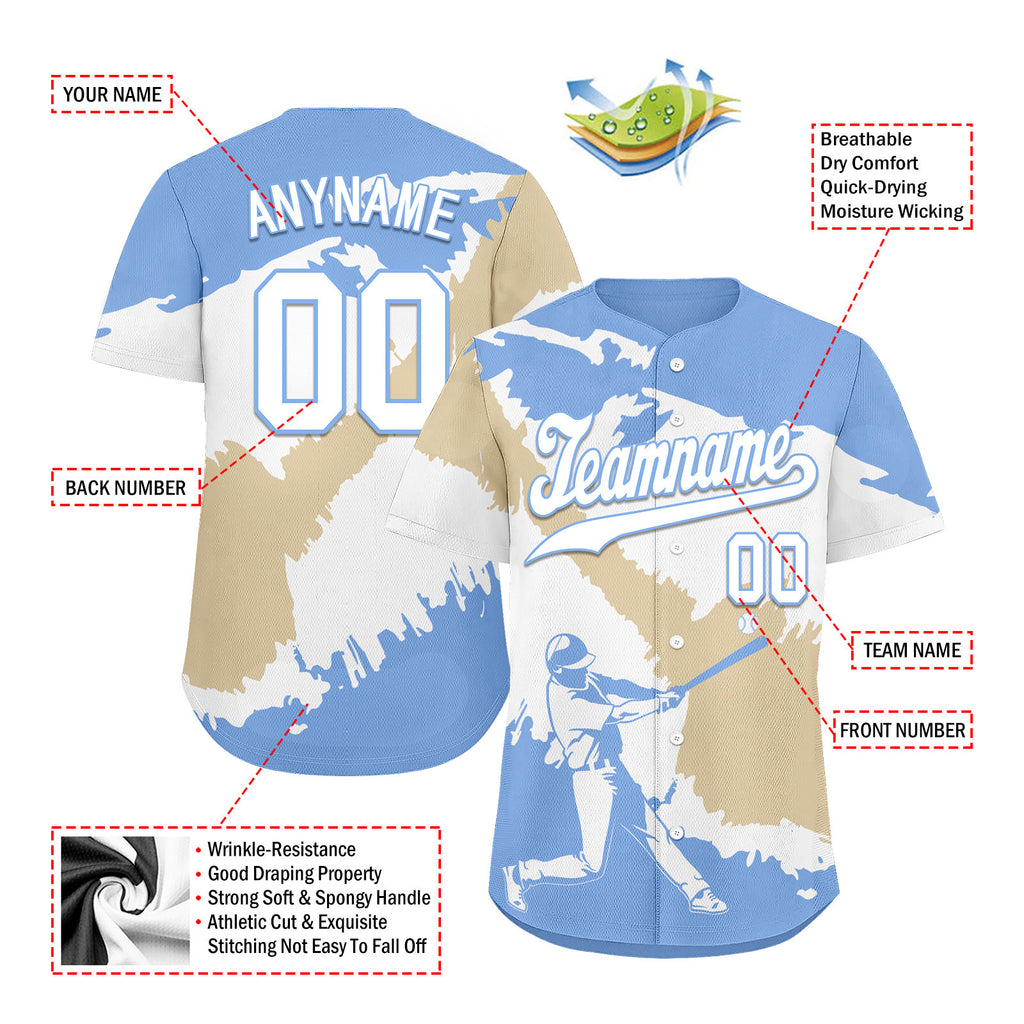 Custom Light Blue White Cream Argentina Flag Personalized Authentic Baseball Jersey BSBJ01-E06022-6