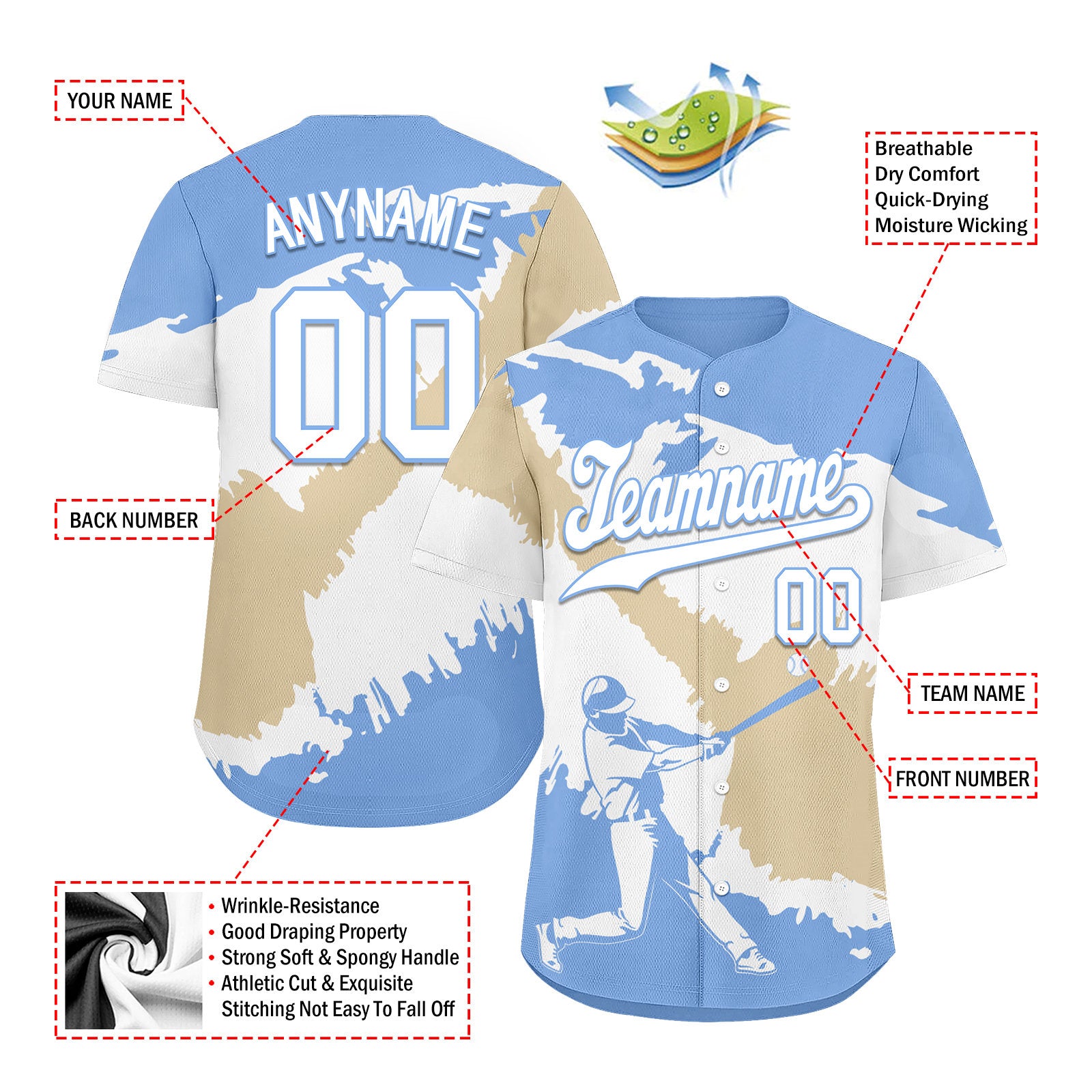 Custom Light Blue White Cream Argentina Flag Personalized Authentic Baseball Jersey BSBJ01-E06022-6