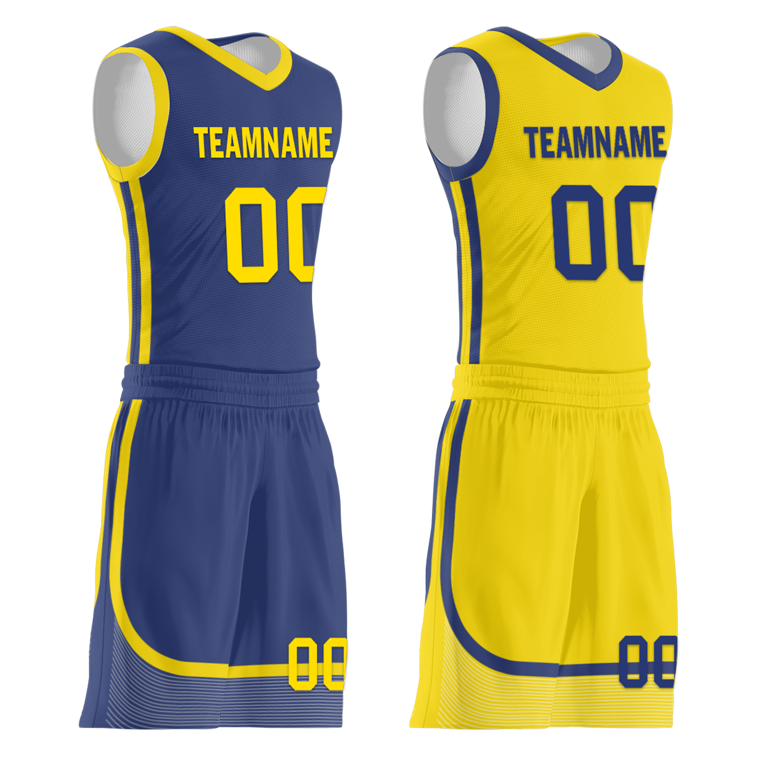 Custom Blue Yellow Classic Style Reversible Basketball Uniform Personalized Ordinary BBJR-D017003