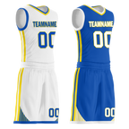 Custom White Blue Classic Style Reversible Basketball Uniform Personalized COOLMAX BBJR-D017004
