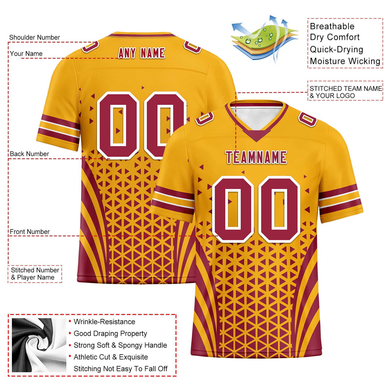 Custom Red Yellow Arizona Personalized Authentic Football Jersey FBJ02-D023033-1