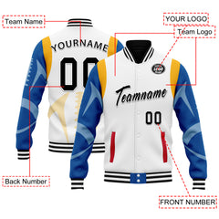 Custom White Pittsburgh Jacket Bomber Full-Snap Varsity Letterman Personalized Jacket FZ005-D025004-31