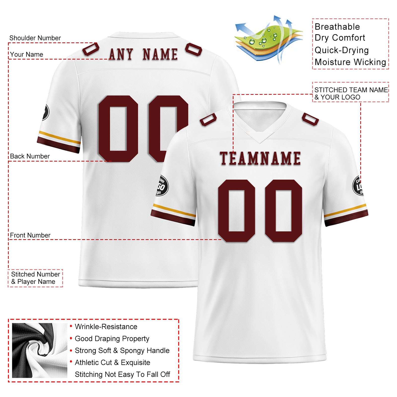 Custom White Washington Personalized Authentic Football Jersey FBJ02-D020263-31