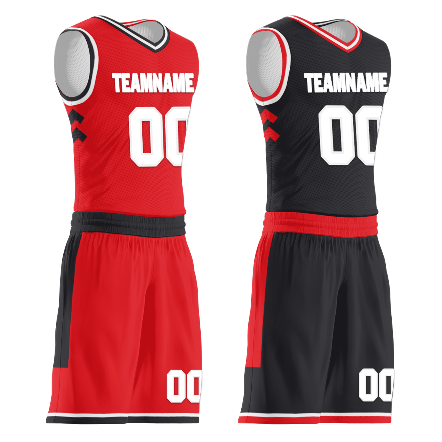 Custom Red Black Classic Style Reversible Basketball Uniform Personalized COOLMAX BBJR-D017025