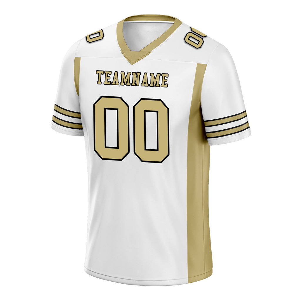 Custom White Gold Striped Sleeves Personalized Authentic Football Jersey FBJ02-D06069