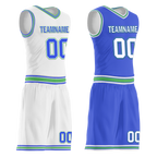 Custom White Blue Classic Style Reversible Basketball Uniform Personalized COOLMAX BBJR-D017045