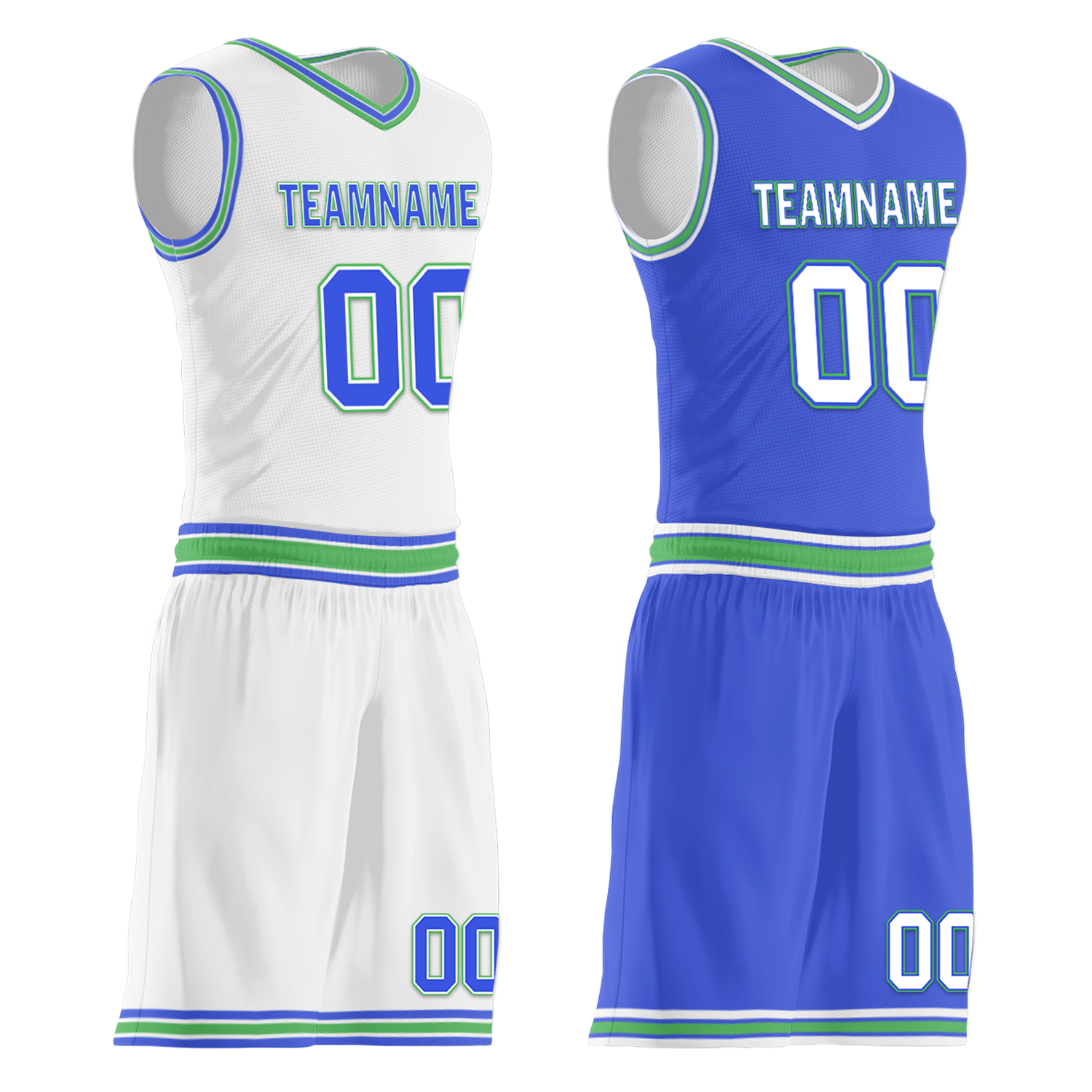 Custom White Blue Classic Style Reversible Basketball Uniform Personalized COOLMAX BBJR-D017045
