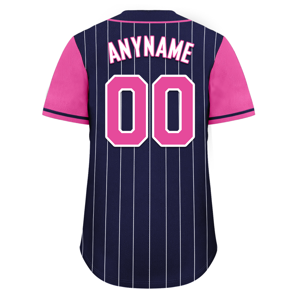 Custom Blue Pink Stripe Fashion Personalized Authentic Baseball Jersey BSBJ01-D017227