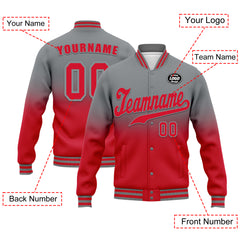 Custom Gray Red Fade Fashion Jacket Bomber Full-Snap Varsity Letterman Personalized Jacket FZ005-D020229-27