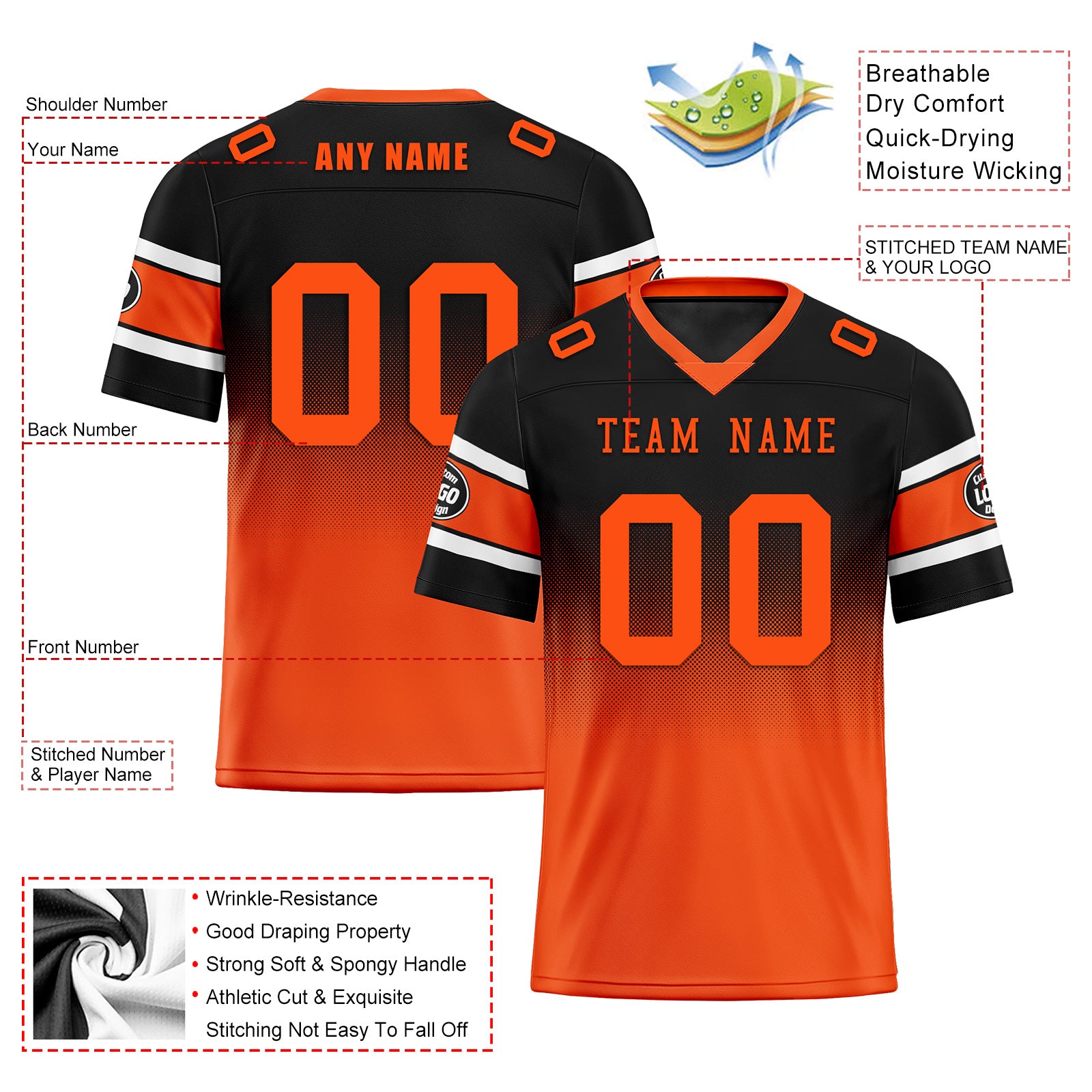 Custom Black Orange Cincinnati Personalized Authentic Football Jersey FBJ02-D020249-6