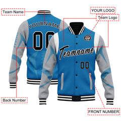 Custom Blue Detroit Jacket Bomber Full-Snap Varsity Letterman Personalized Jacket FZ005-D025004-9