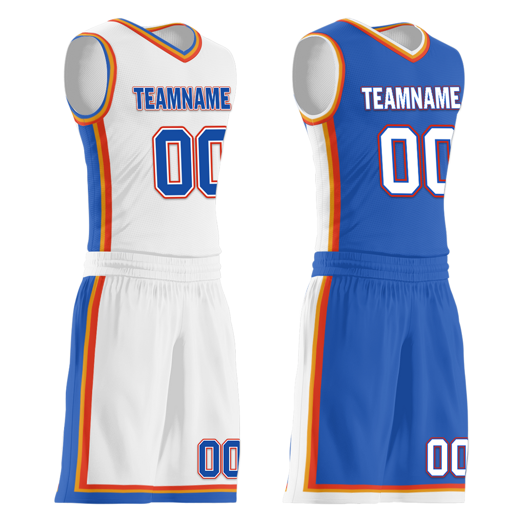 Custom White Blue Classic Style Reversible Basketball Uniform Personalized Ordinary BBJR-D017039