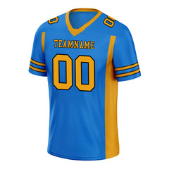 Custom Blue Yellow Striped Sleeves Personalized Authentic Football Jersey FBJ02-D06053