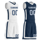 Custom White Blue Classic Style Reversible Basketball Uniform Personalized Ordinary BBJR-D017043