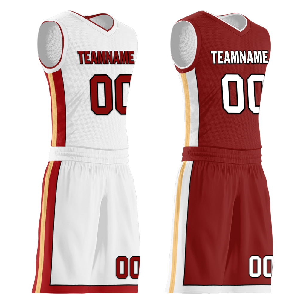 Custom White Red Classic Style Reversible Basketball Uniform Personalized Ordinary BBJR-D017017