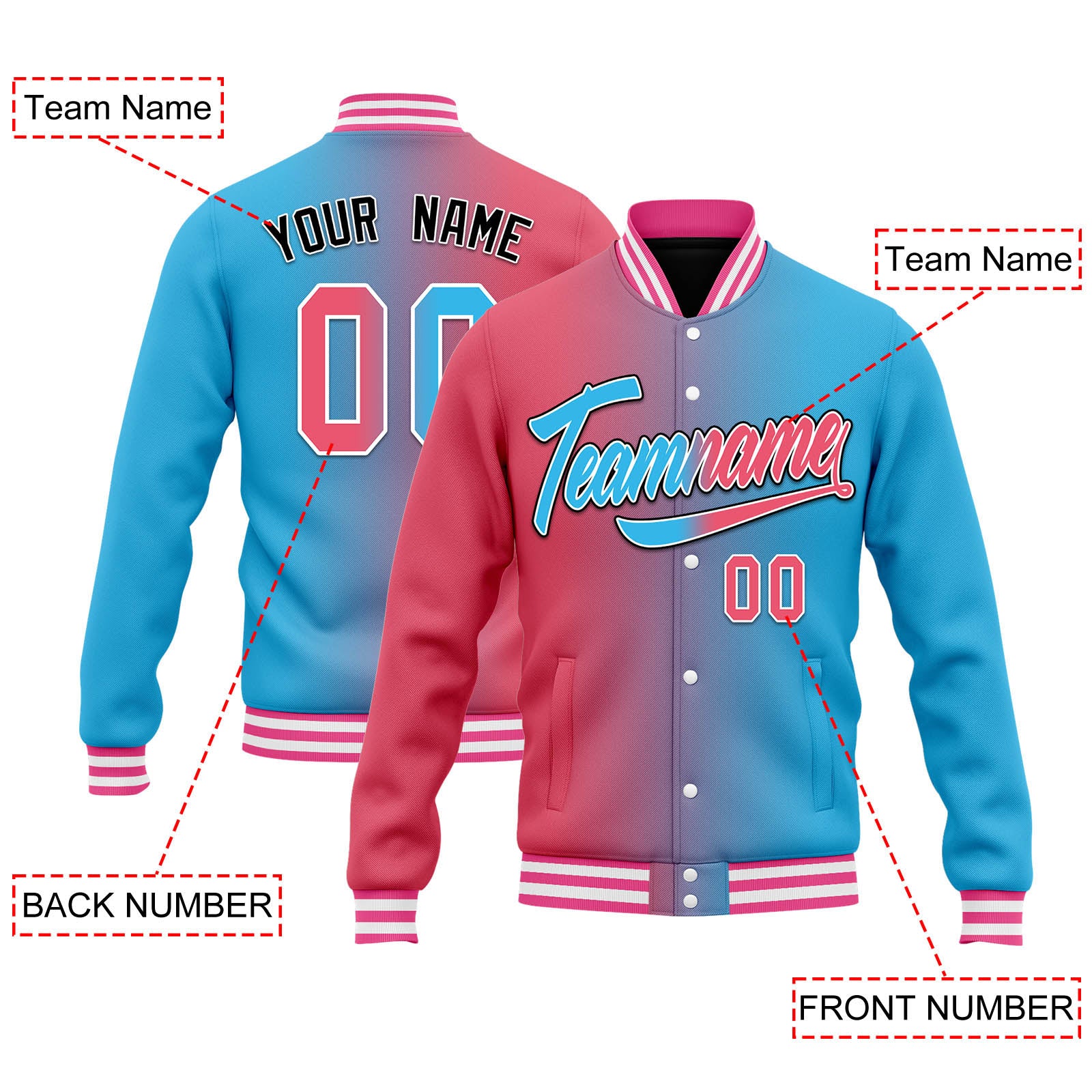 Custom Split Fashion Jacket Bomber Full-Snap Varsity Letterman Personalized Jacket FZ005-D028014-9