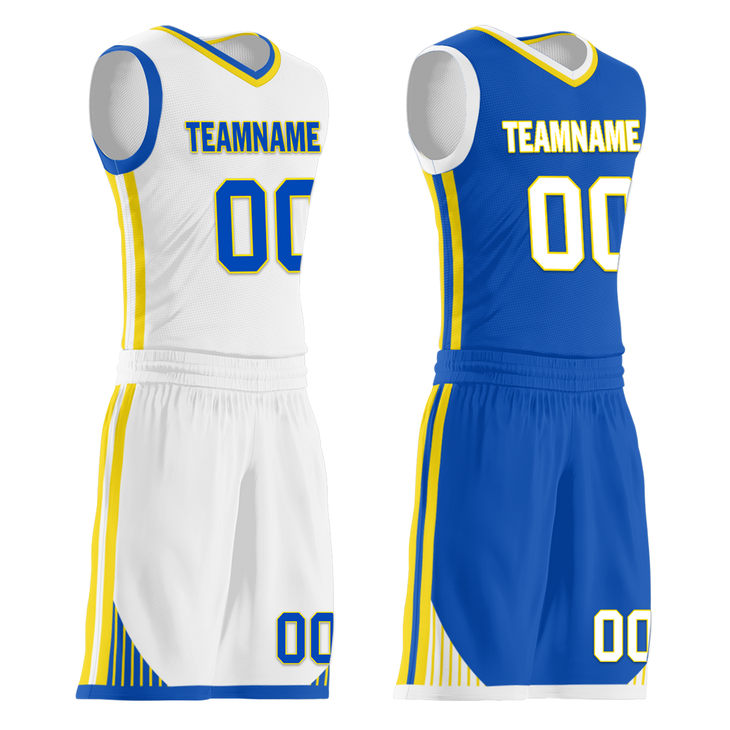 Custom White Blue Classic Style Reversible Basketball Uniform Personalized Ordinary BBJR-D017004