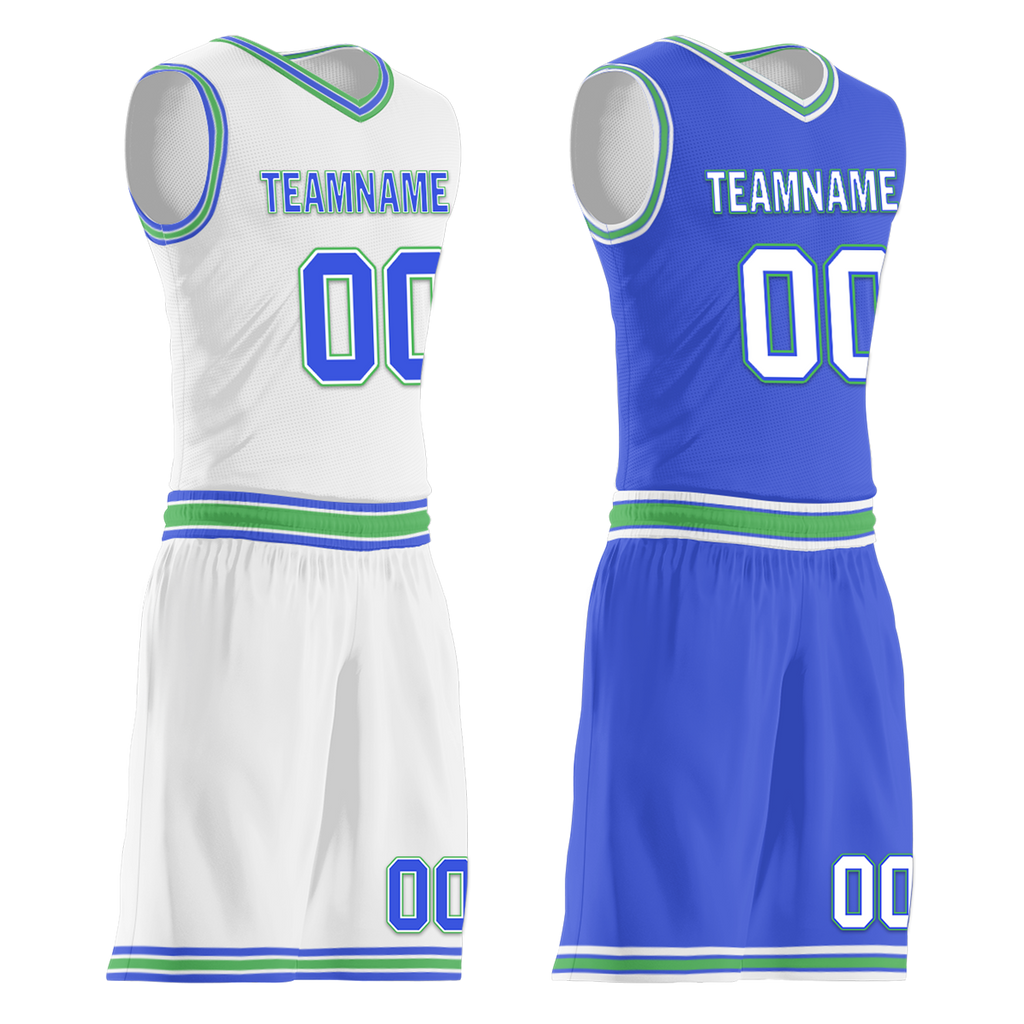 Custom White Blue Classic Style Reversible Basketball Uniform Personalized Ordinary BBJR-D017045