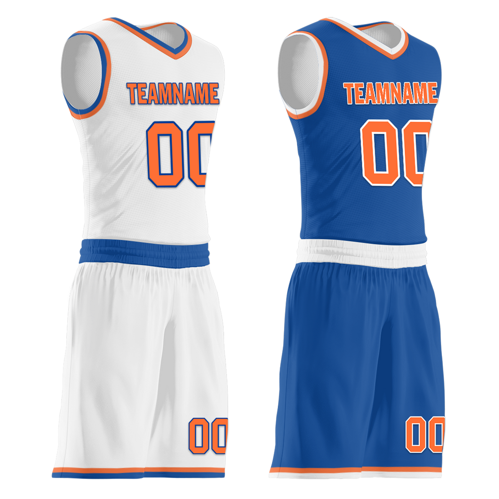 Custom White Blue Classic Style Reversible Basketball Uniform Personalized Ordinary BBJR-D017016
