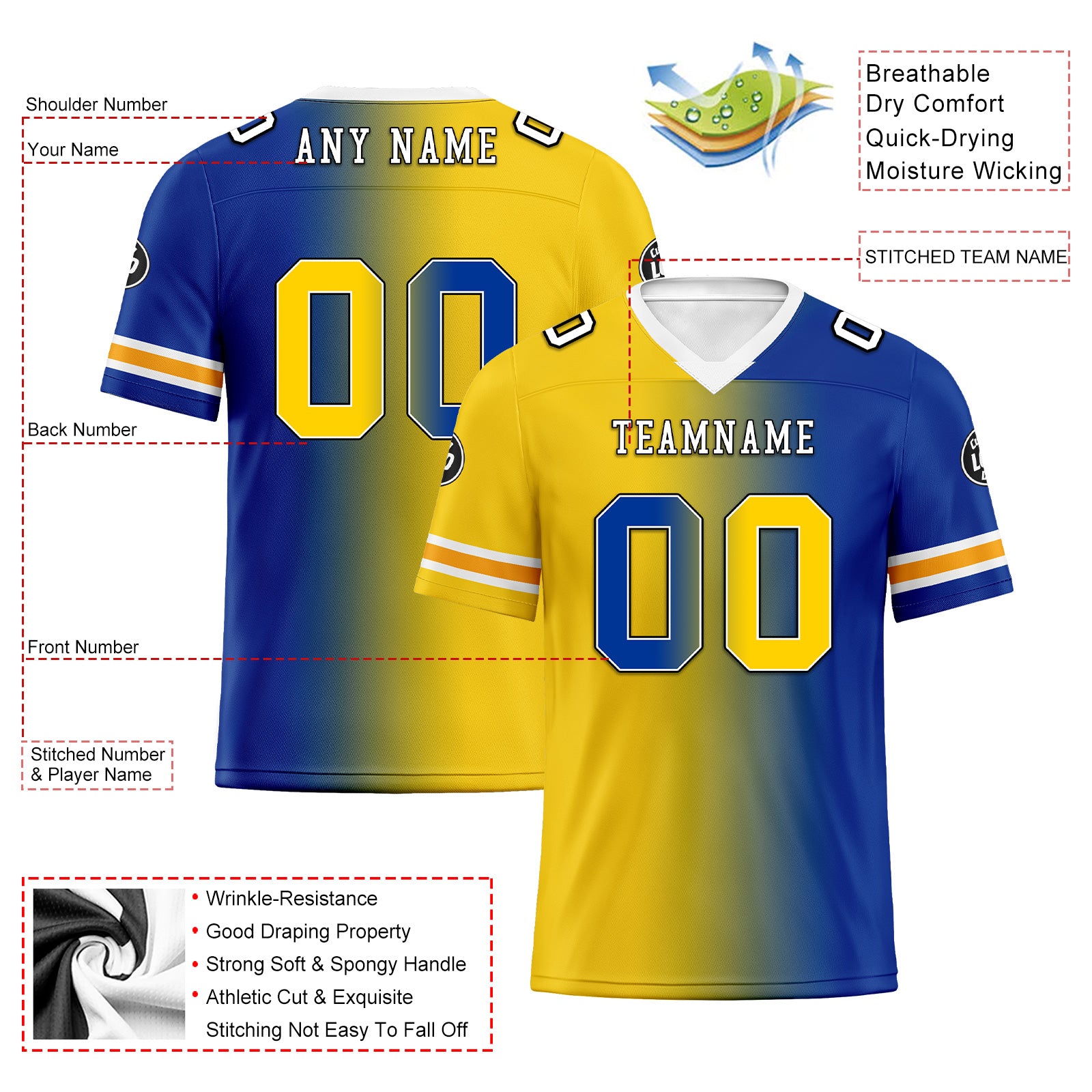 Custom Yellow Blue California Personalized Authentic Football Jersey FBJ02-D028017-8