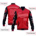 Custom Navy Red Raglan Sleeves Jacket Bomber Full-Snap Varsity Letterman Personalized Jacket FZ005-D023002-1