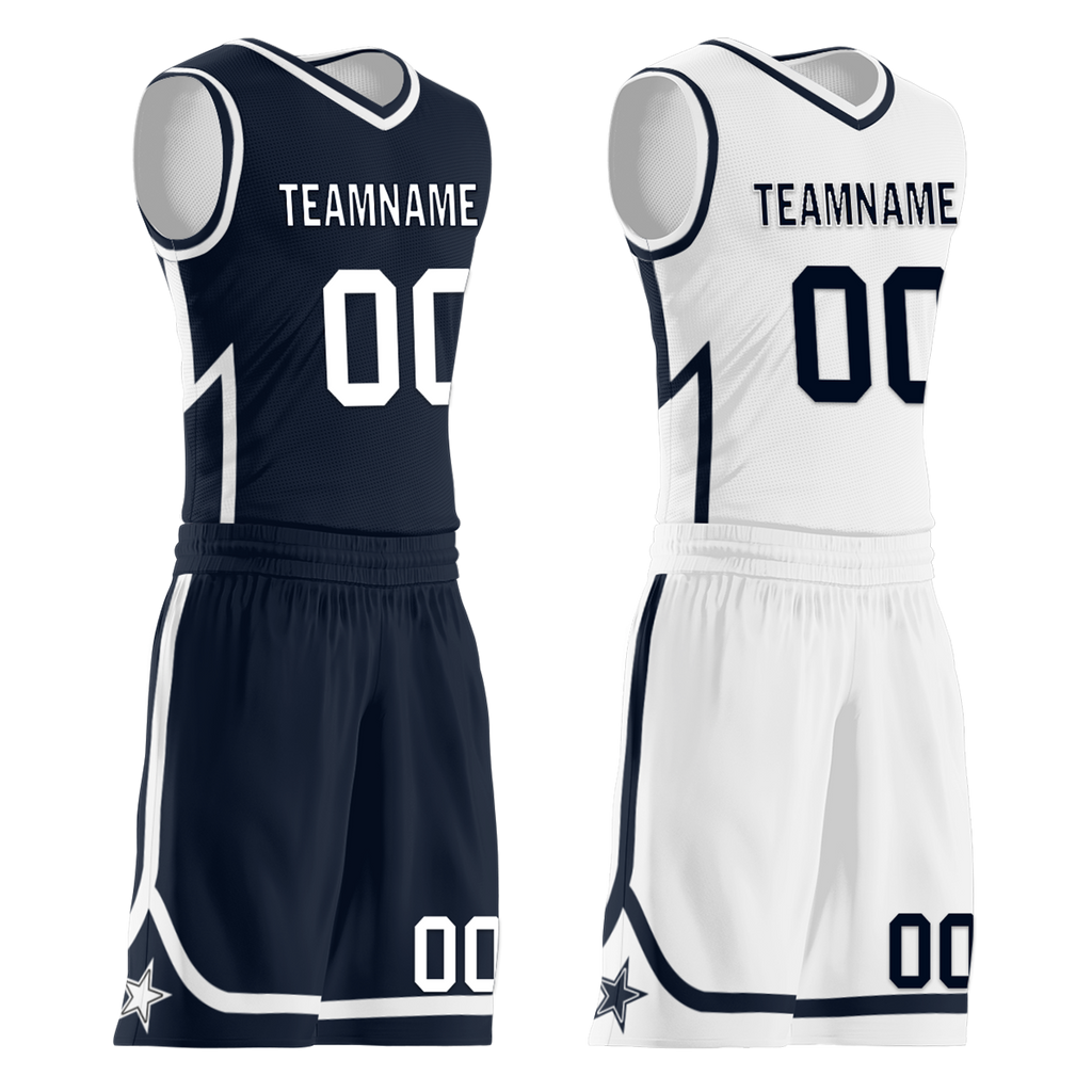 Custom Blue White Classic Style Reversible Basketball Uniform Personalized Ordinary BBJR-D017056