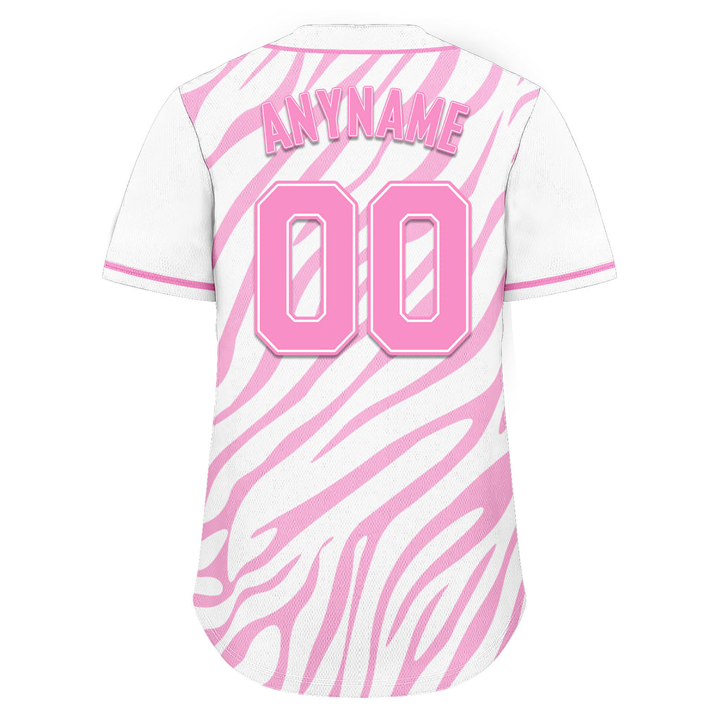 Custom White Pink Zebra Pattern Personalized Authentic Baseball Jersey BSBJ01-D020201-20